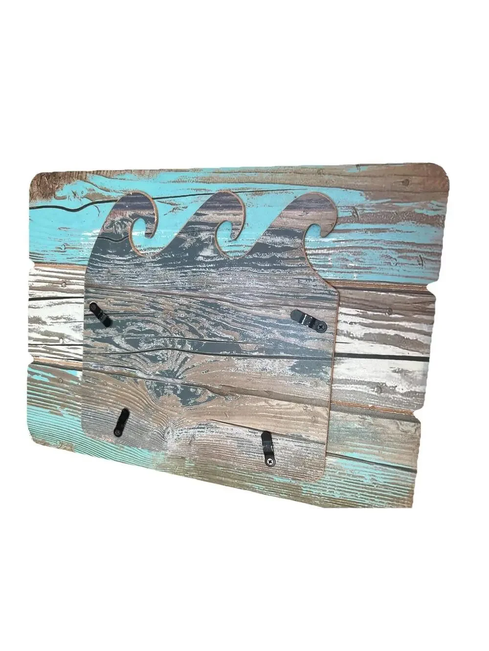 Primary: Nautical Wood Wave Picture Frame - Distressed Blue & White Beach Decor